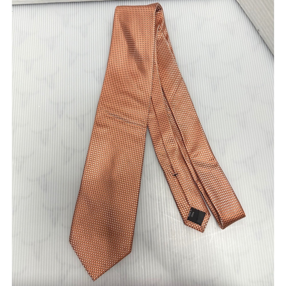 Michael Kors Necktie Men One Size Orange Excellent Micro Check Pattern